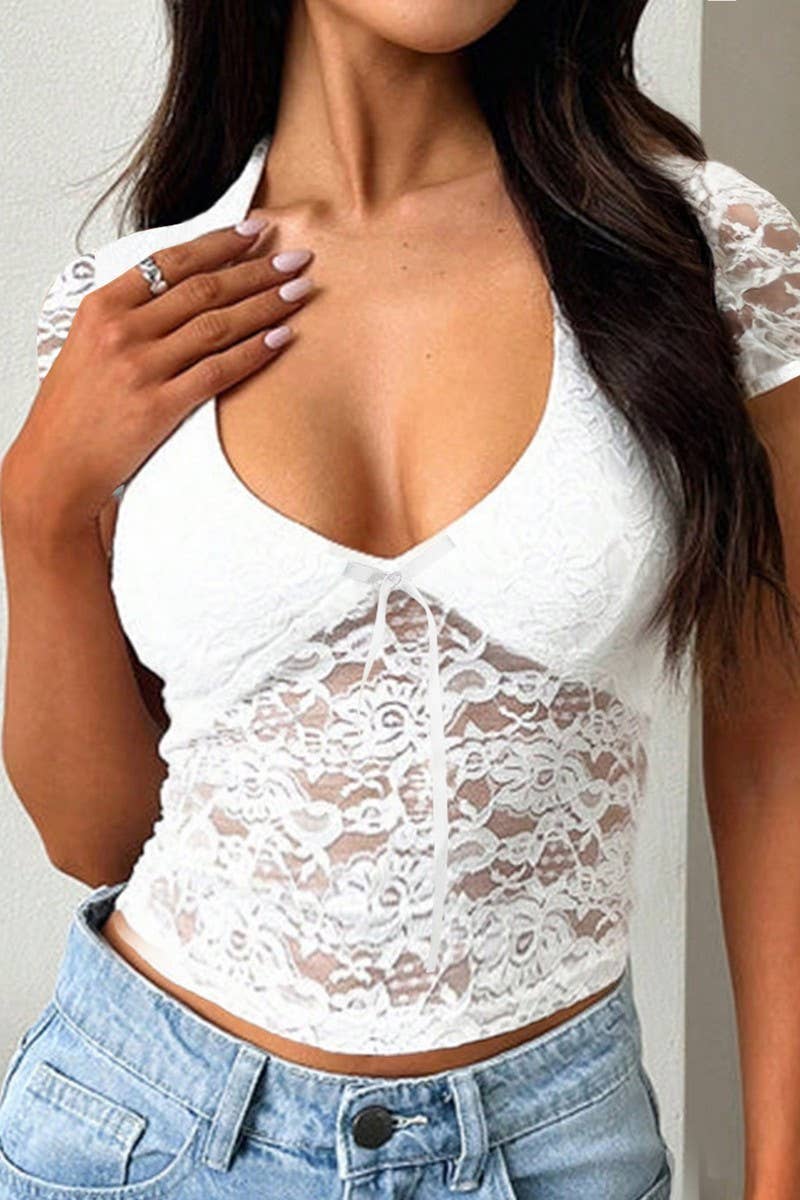 CWTTS1435_SUMMER SEXY DEEP V SLIM CUTOUT SEE-THROUGH TOP