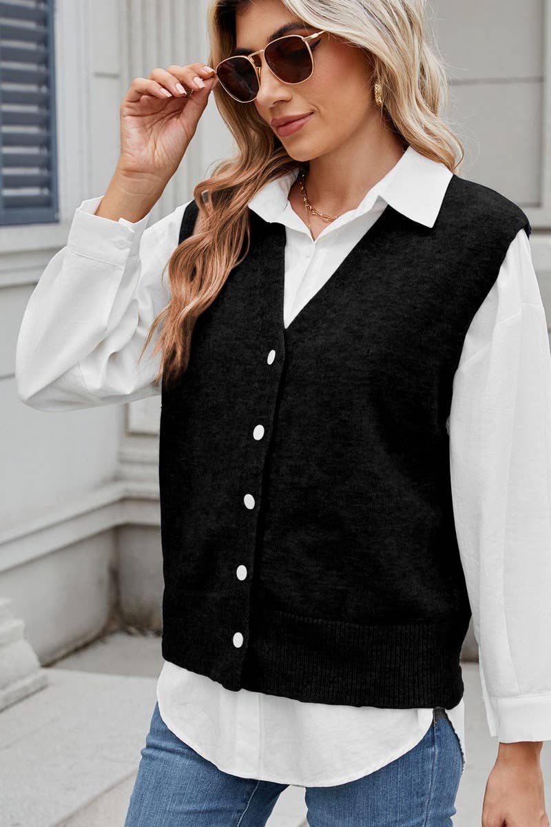 CWOV00136_CASUAL BUTTON FRONT KNIT SWEATER VEST
