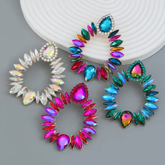 COLORFUL CRYSTAL GEOMETRIC DROP STUD EARRINGS