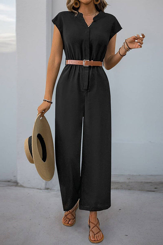 CWSJS1326_SOLID COLOR SMALL STAND COLLAR STRAIGHT JUMPSUIT