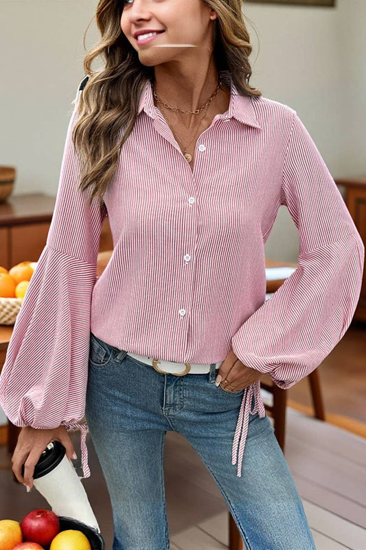 CWTSTL00964_STRIPED PATCHWORK LANTERN SLEEVE BLOUSE