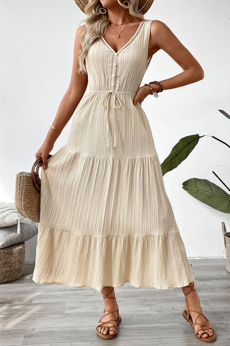 CWDMD5278_SOLID TEXTURED SLEEVELESS BEACH DRESS