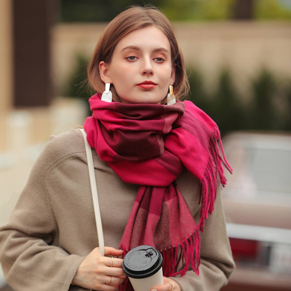 Plaid Faux Cashmere Scarf - Thick Warm Neck Wrap_CWASC0242