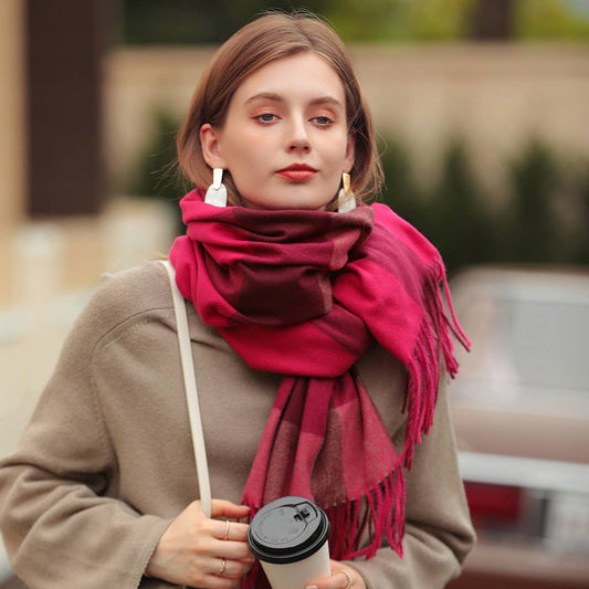 Plaid Faux Cashmere Scarf - Thick Warm Neck Wrap_CWASC0242