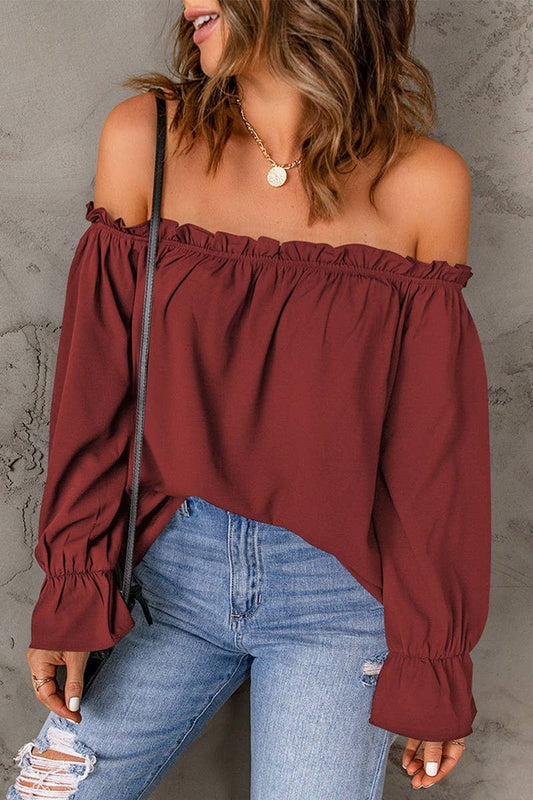 CWTBLL0859_SOLID COLOR PULLOVER SEXY OFF-SHOULDER TOP