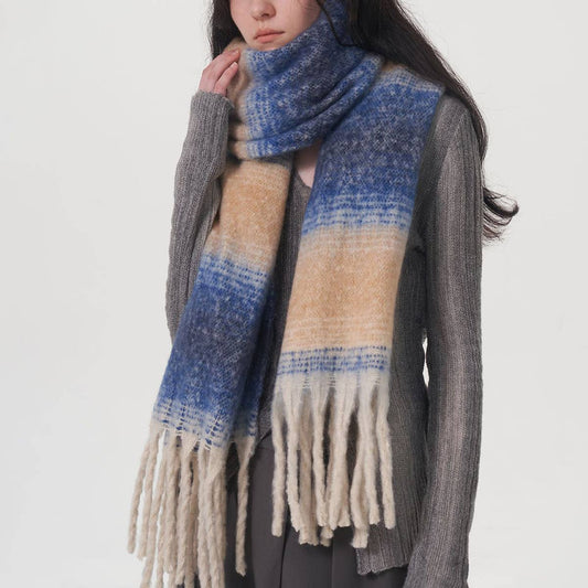 Plaid Stripe Scarf ??Wide Faux Cashmere Wrap_CWASC0333
