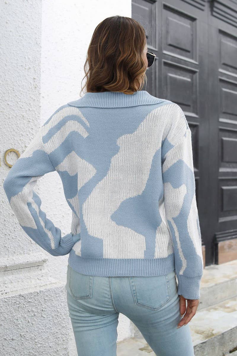 CWOSWL4086_TIE-DYE JACQUARD LAPEL LONG SLEEVE SWEATER