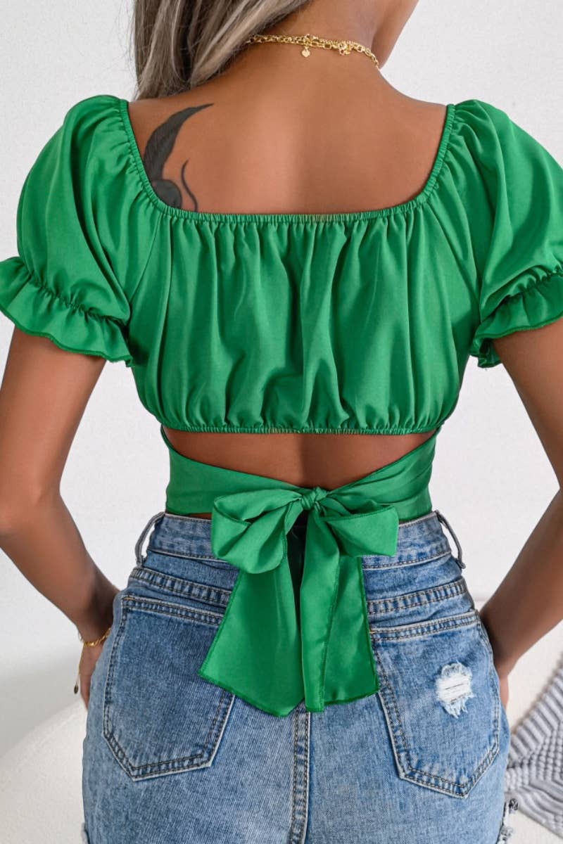 CWTBLS1031_CASUAL SHORT SLEEVED CHIFFON CROP TOP