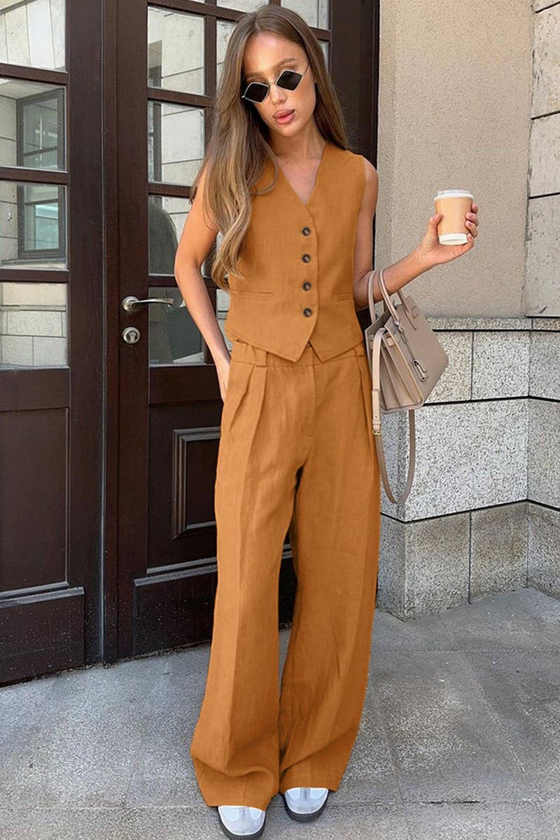 CWSTB1478_SLIM FIT VEST PLEATED TROUSERS TWO-PIECE SET