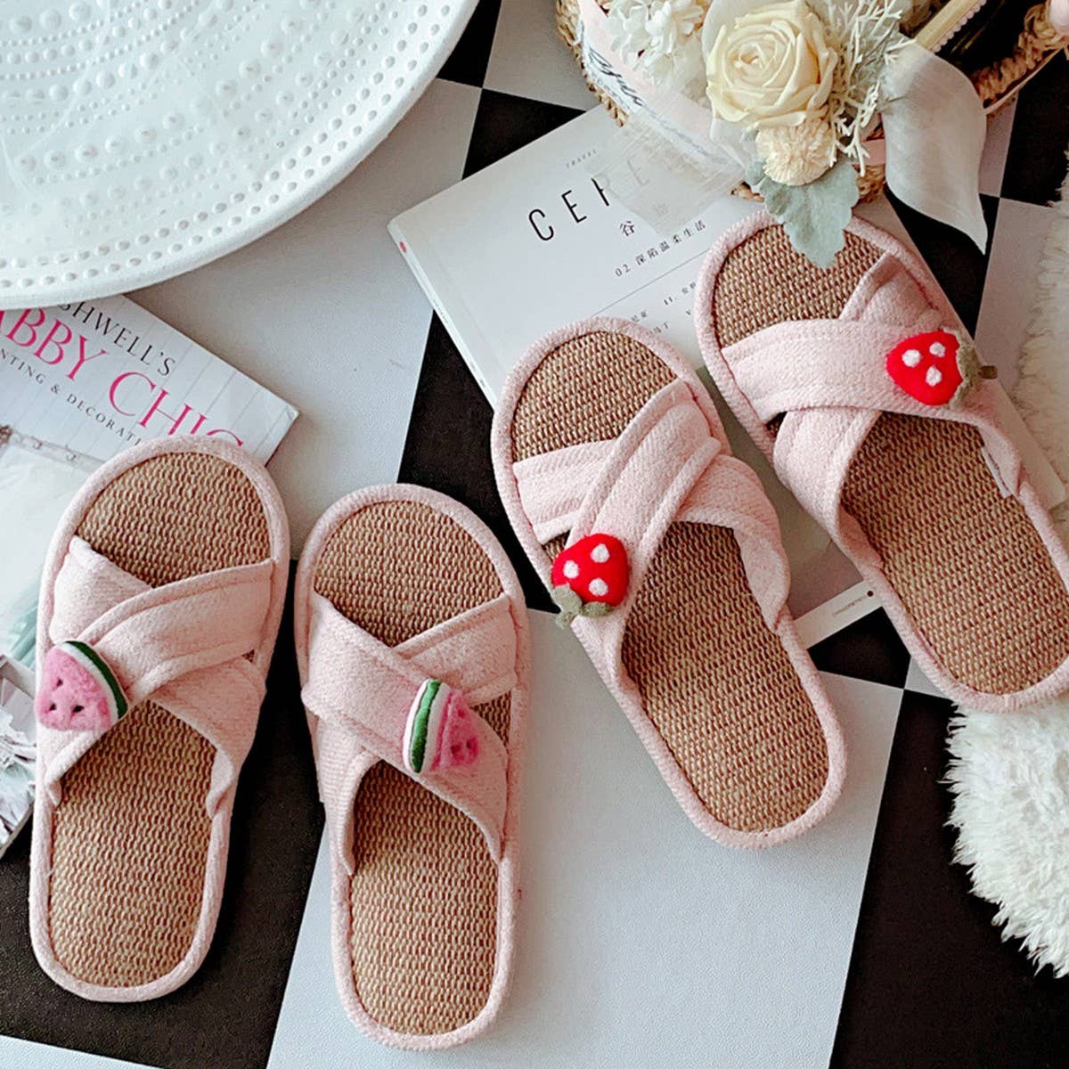 RETRO CROSS LINEN NON-SLIP SLIPPERS FOR WOMEN_CWMM2948