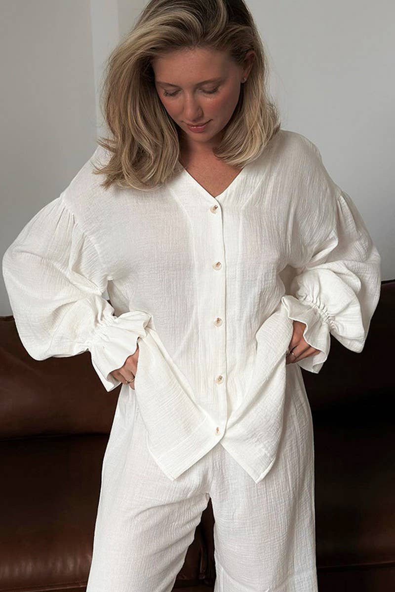 CWSPJ0254_COTTON BREATHABLE TWO-PIECE PAJAMAS HOME WEAR