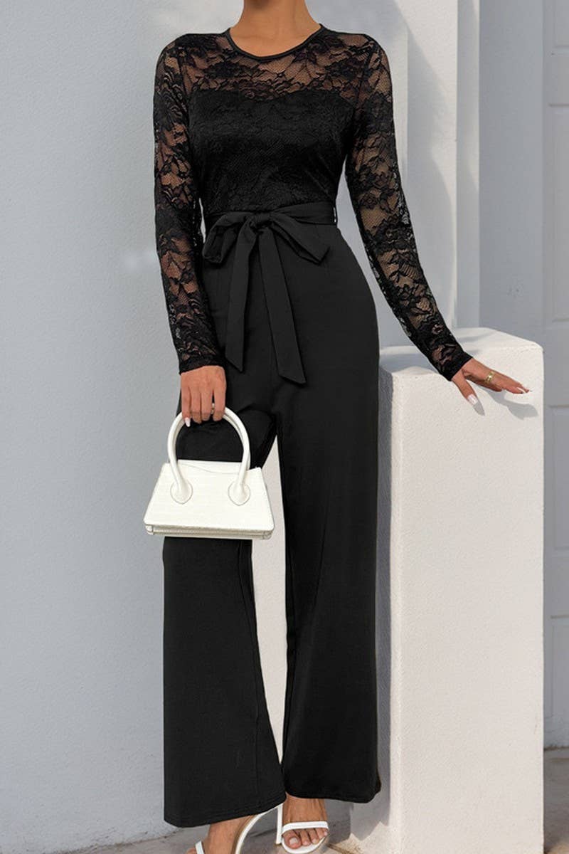 CWSJS1216_LACE-PANEL ZIPPERED SOLID COLOR JUMPSUIT