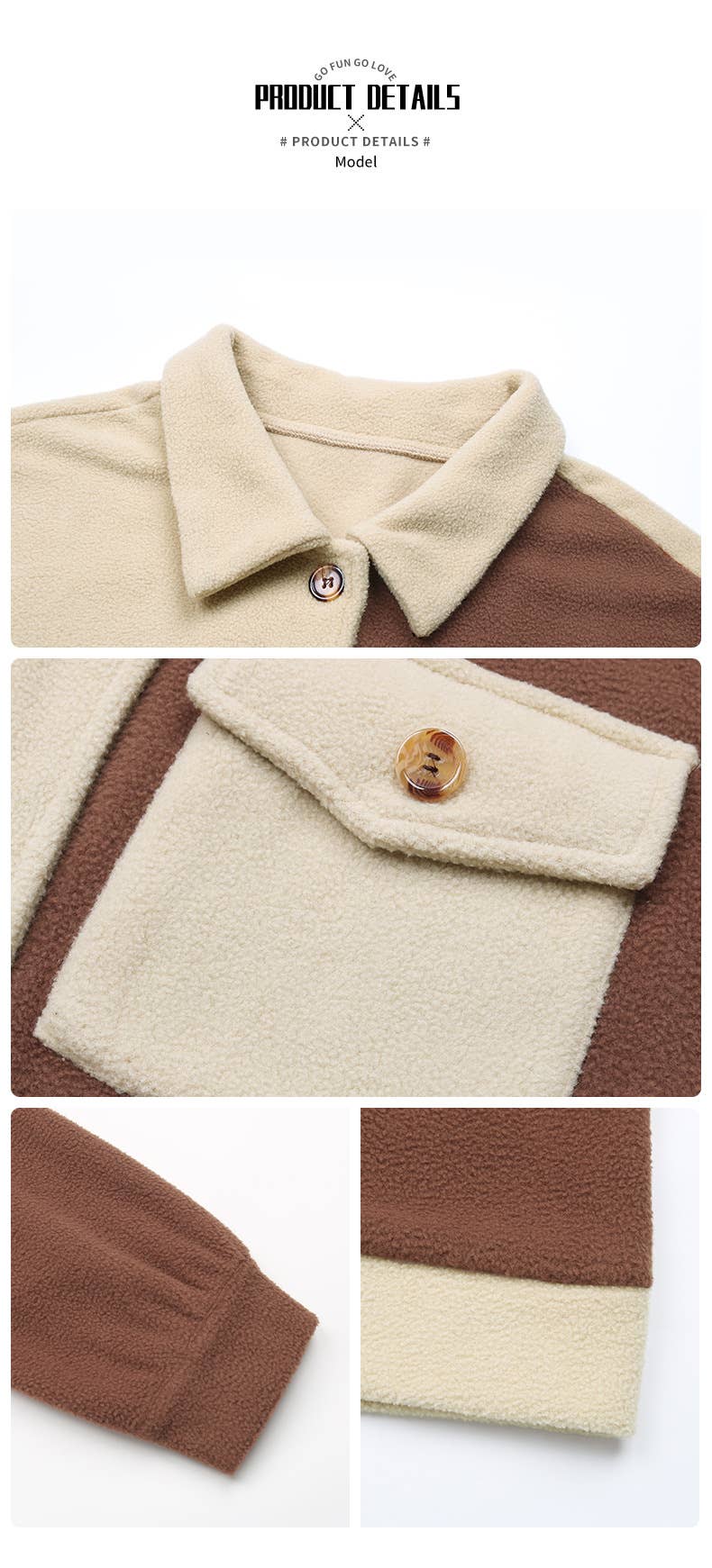 Color matching lapel short polar fleece jacket