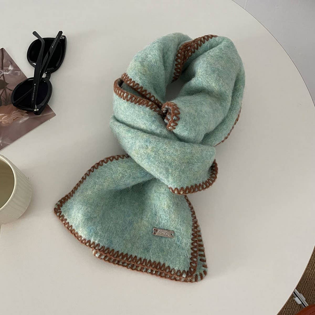 Mint Green Colorblock Scarf - Soft Retro Chic