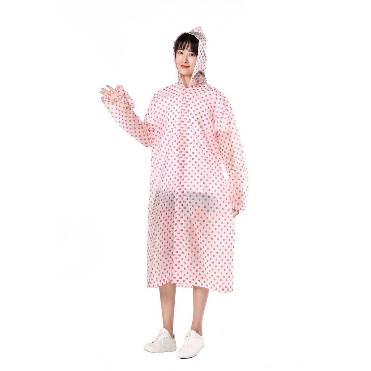 CWMM1484_PEVA HOODED POLKA DOT REUSABLE RAINCOAT