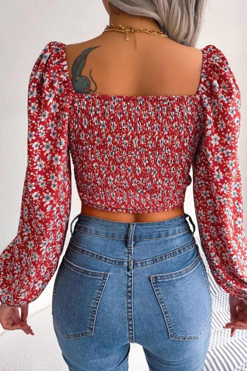 CWTBLL0941_SEXY WOOD EAR LACE CHIFFON FLORAL CROP TOP