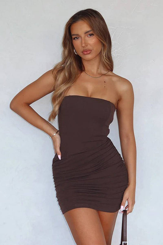 CWDTD0431_SUMMER BACKLESS STRAPLESS RUCHED BODYCON DRESS