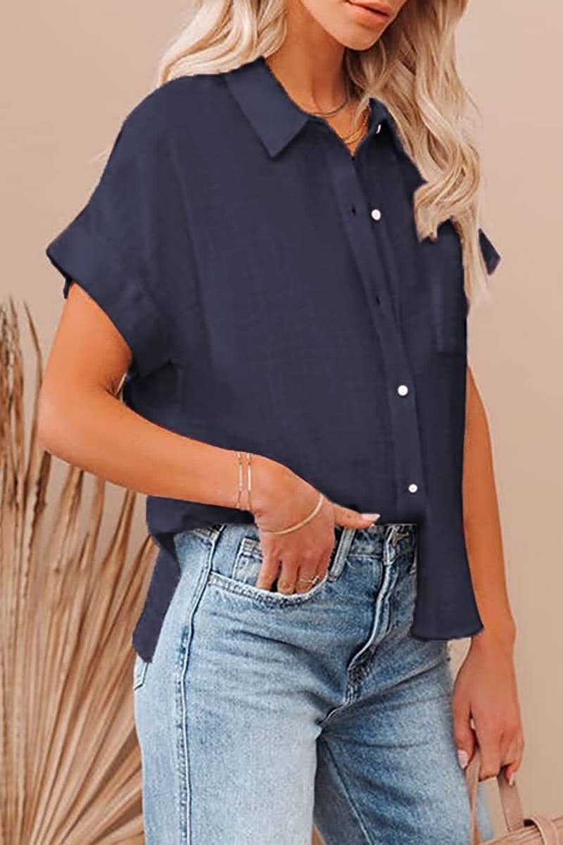 CWTBLS0793_COTTON AND LINEN CASUAL SIDE SLIT POCKET SHIRT