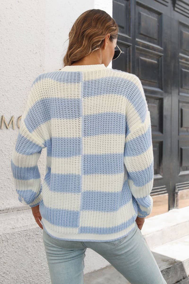 CWOSWL4084_STRIPED LONG-SLEEVED CREW NECK KNITTED SWEATER