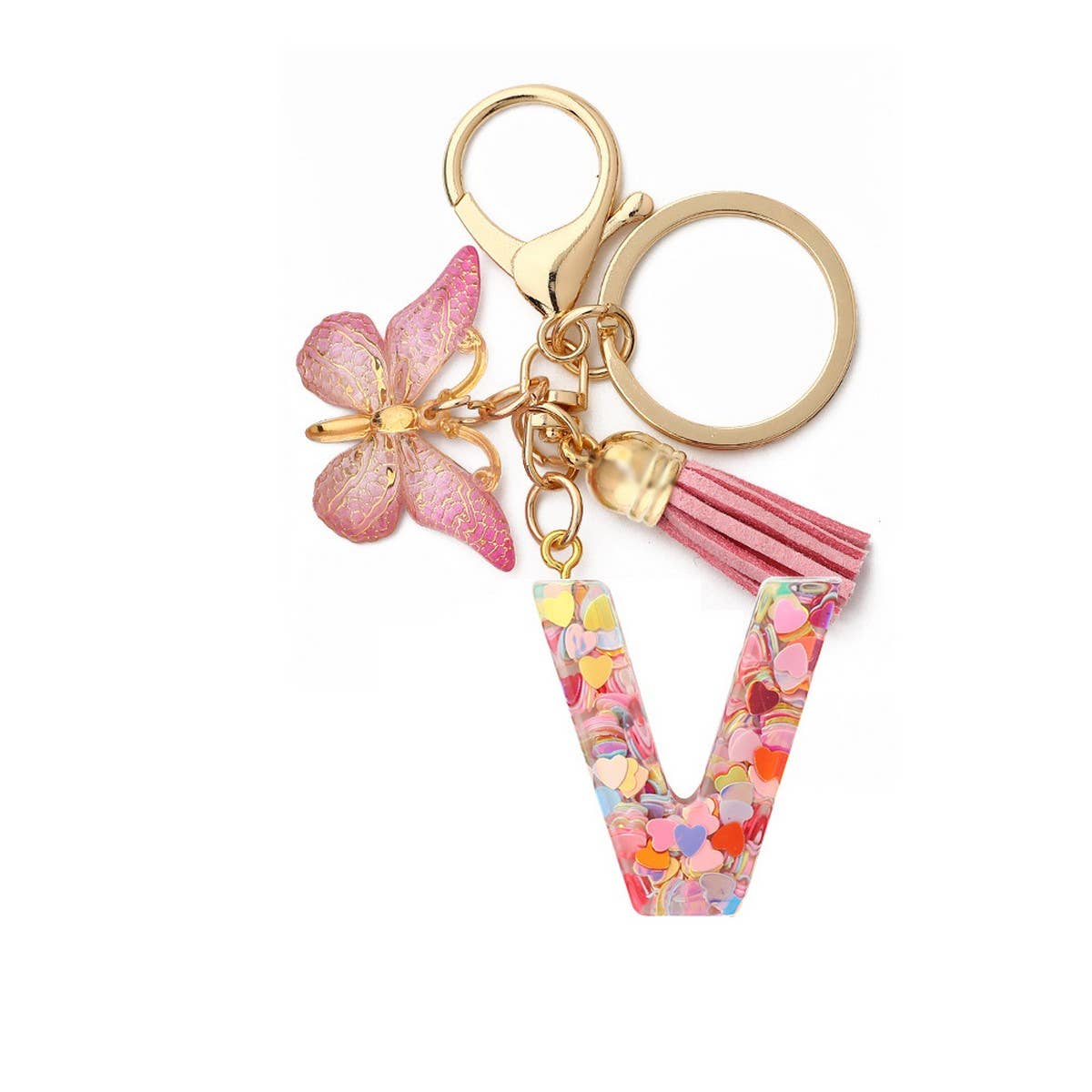 CRYSTAL LETTER SEQUIN RESIN KEYCHAIN