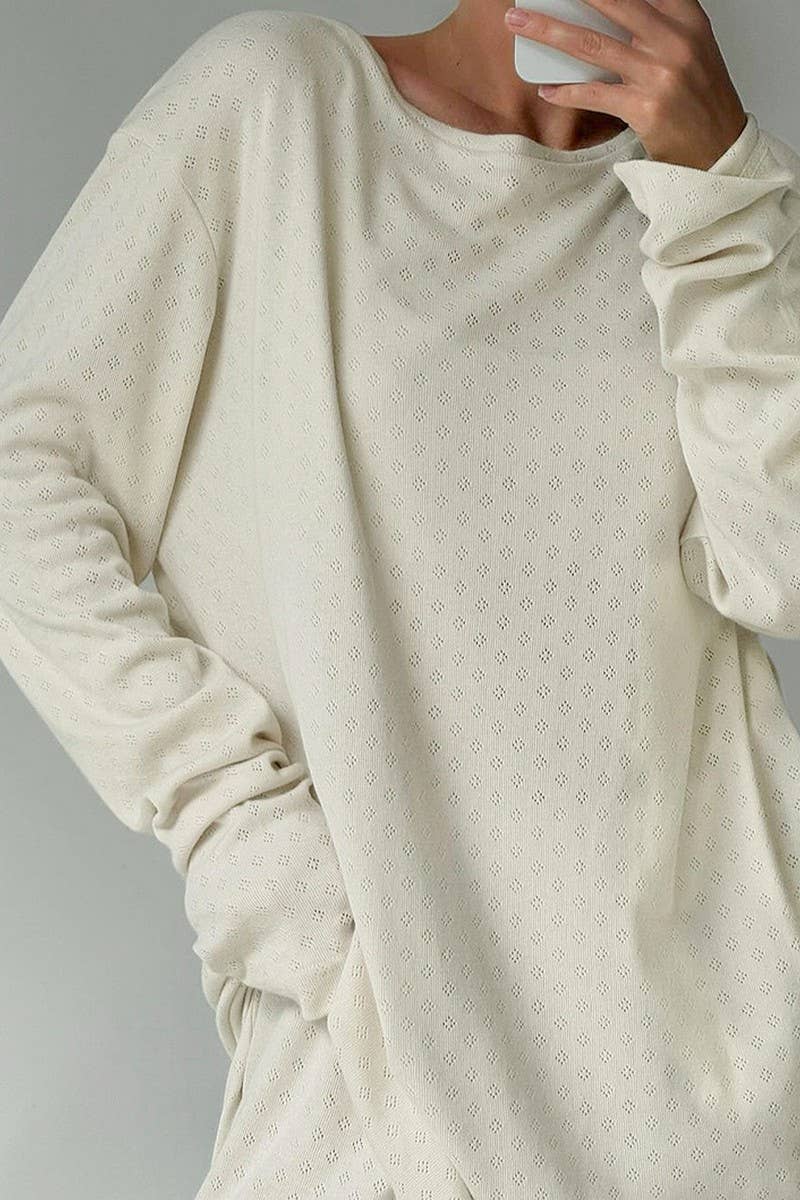 CWSPJ0352_KNITTED JACQUARD LOOSE COMFORTABLE PAJAMA SET