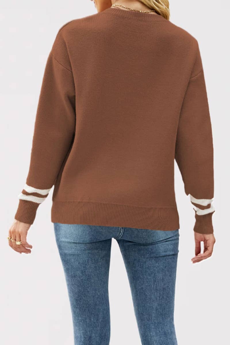 CWOSWL5879_CREW-NECK LETTER JACQUARD CASUAL SWEATER