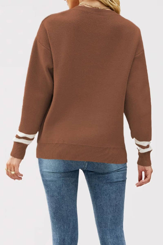 CWOSWL5879_CREW-NECK LETTER JACQUARD CASUAL SWEATER