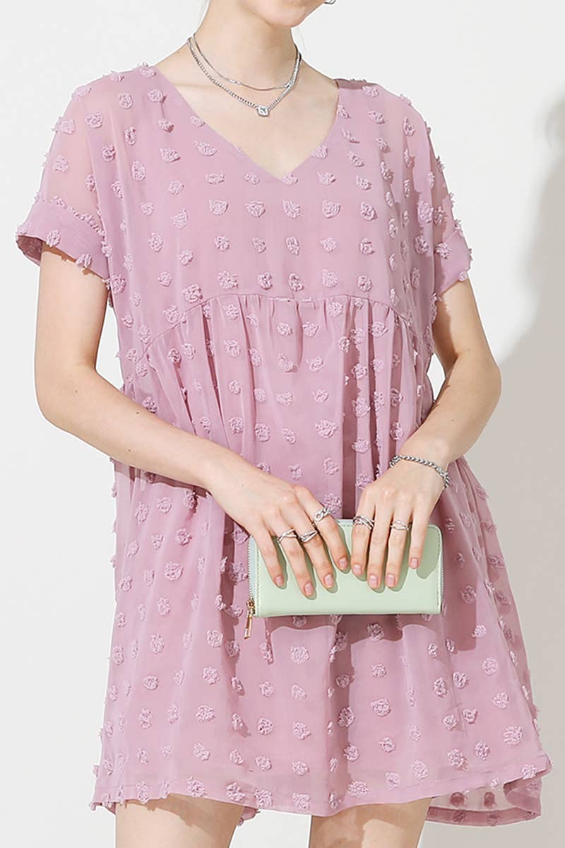 CWDSD10343_DOT CHIFFON SHORT LOVELY V NECK RESS
