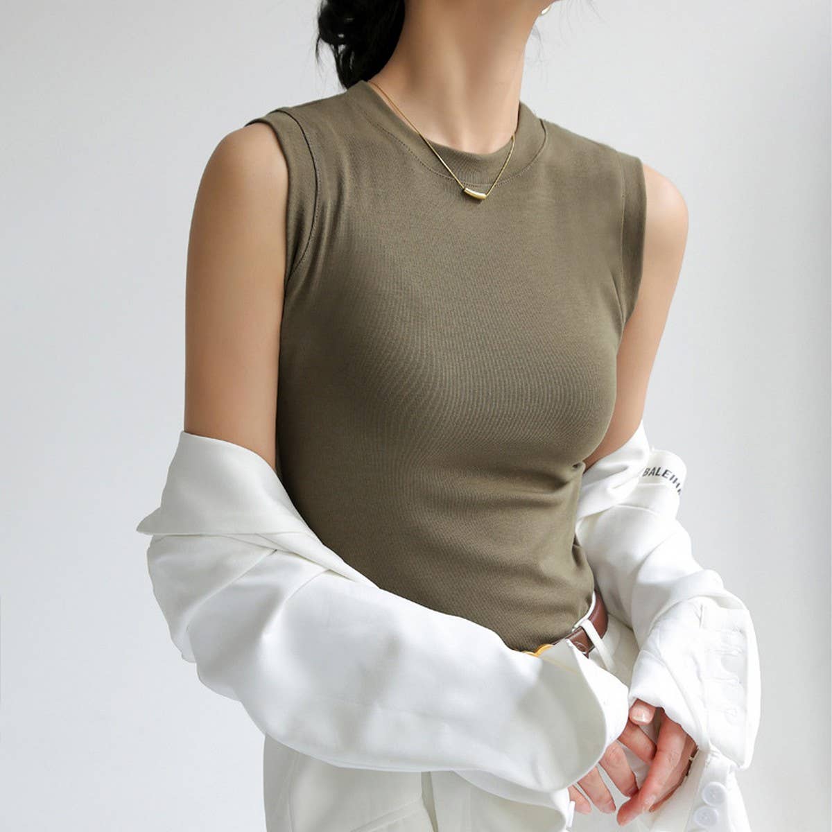 Pure Cotton Round Neck Basic Bottoming Tank Tops_CWTTK0800