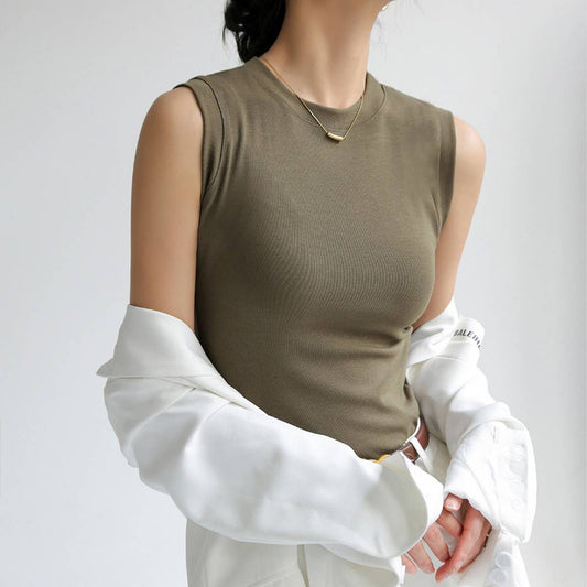 Pure Cotton Round Neck Basic Bottoming Tank Tops_CWTTK0800
