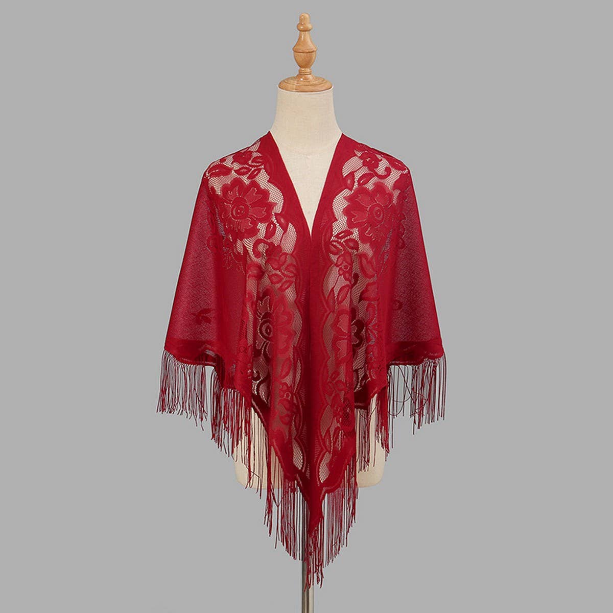 Breathable Tassel Triangle Scarf - Hollow Knit Wrap_CWMM1993