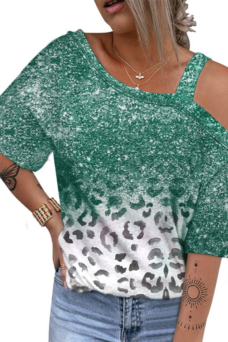 CWTBLS1385_SUMMER GRADIENT LEOPARD PRINT ONE-SHOULDER TOP
