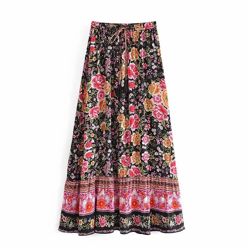 Bohemian resort-style cotton printed skirt