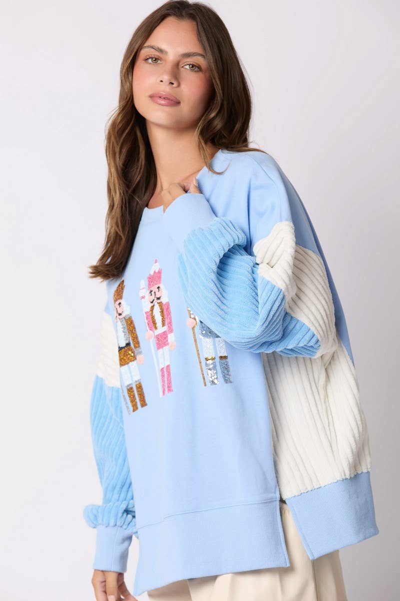 CWTBLL01267_CHRISTMAS SOLDIER SEQUIN COLORBLOCK SWEATSHIRT