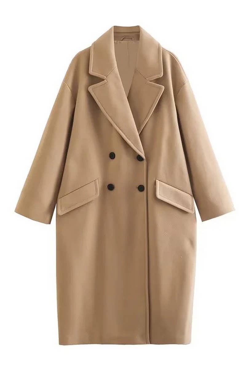 CWOCO1079_SOLID COLOR MID-LENGTH TRENCH COAT WOOLEN COAT