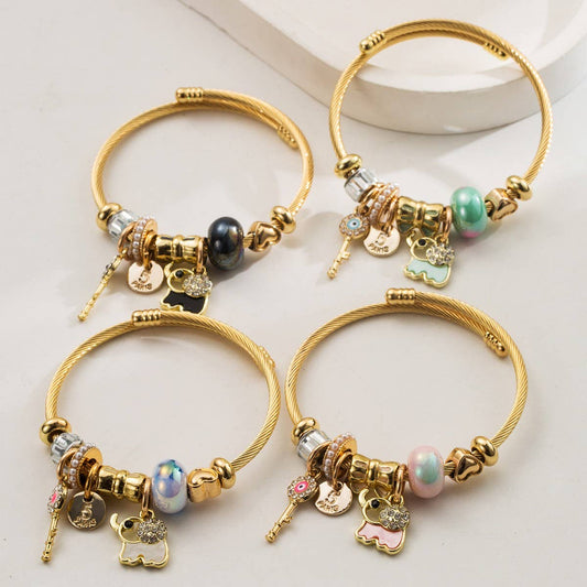 Personalized Elephant Charm Titanium Bracelet_CWMM8607