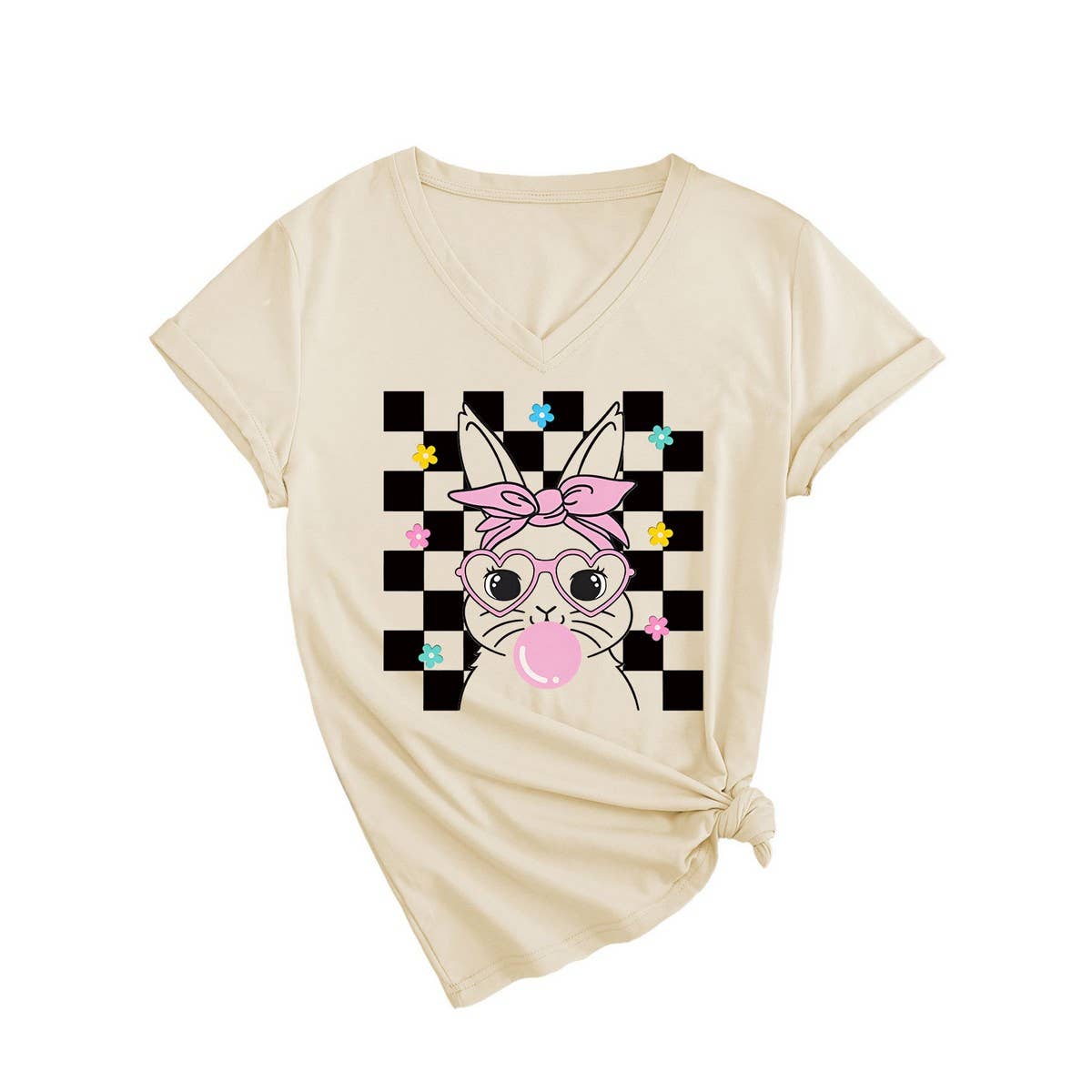 EASTER CUTE BUBBLE BUNNY CASUAL V NECK TEES_CWTTS0811