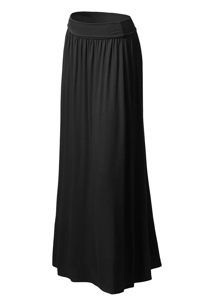 AWBLS089_High Waist Elastic Closure Gather Maxi Skirt