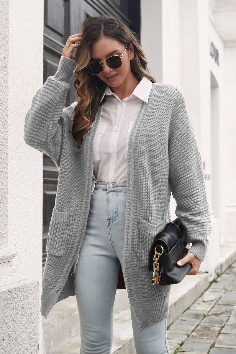 CWOCAL2055_LONG SLEEVE KNIT CARDIGAN WITH NO BUTTON POCKET
