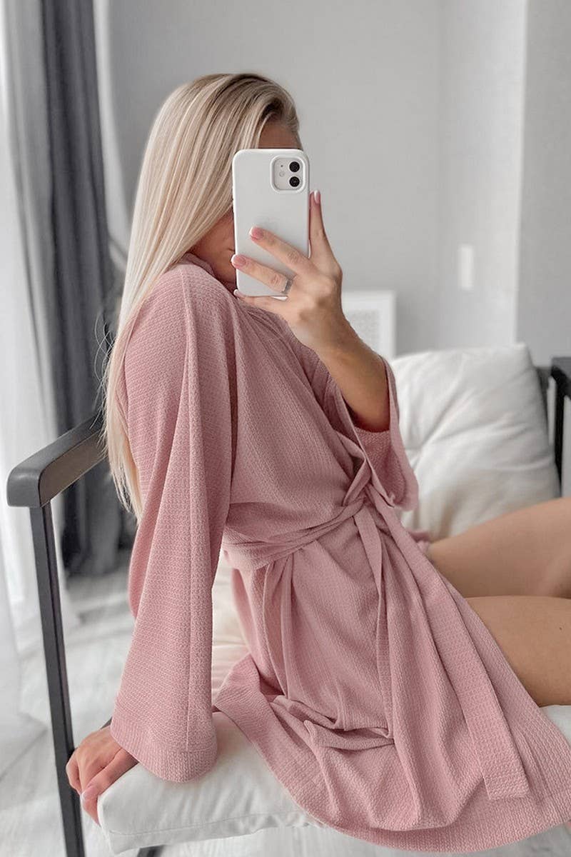 CWSPJ0404_SOLID COLOR KNITTED PAJAMAS THREE-PIECE SET