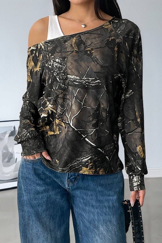 CWTBLL00751_SPLICED FAKE TWO-PIECE OFF-SHOULDER PULLOVER TOP