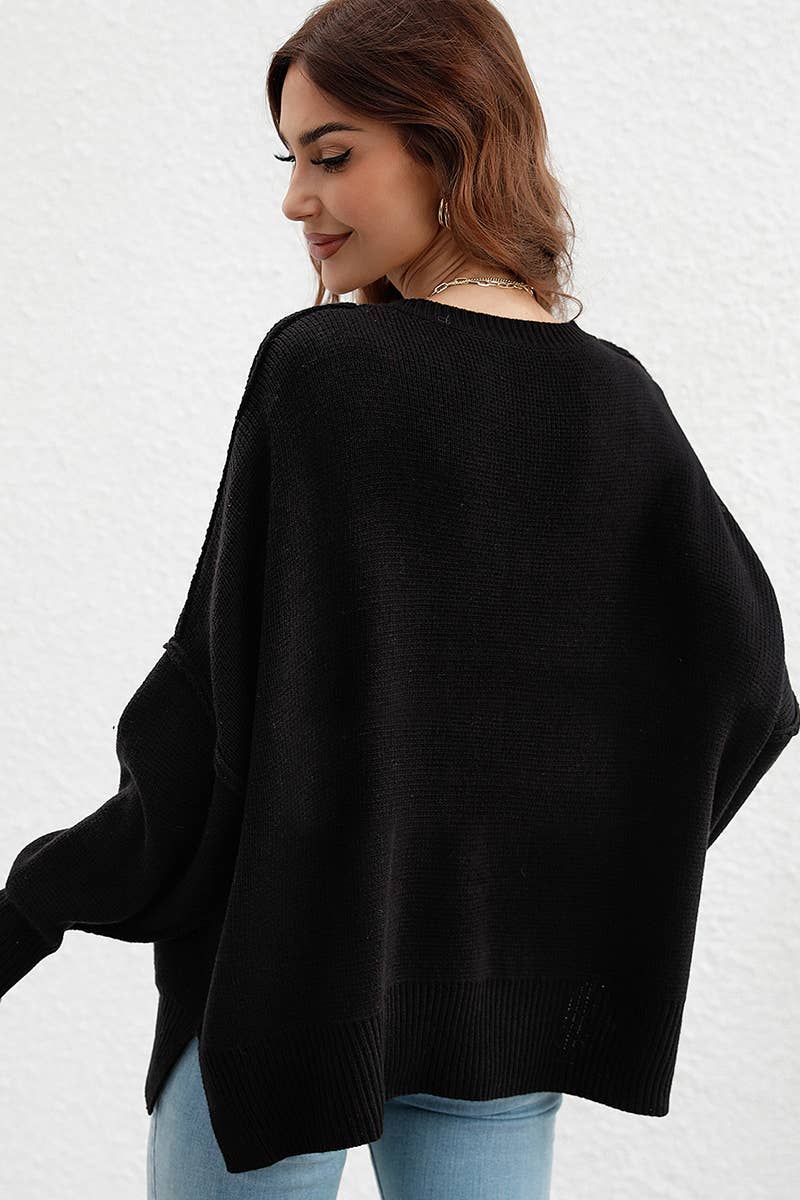 CWOSWL610 Oversized Long Sleeve Crew Neck Pullover Sweater