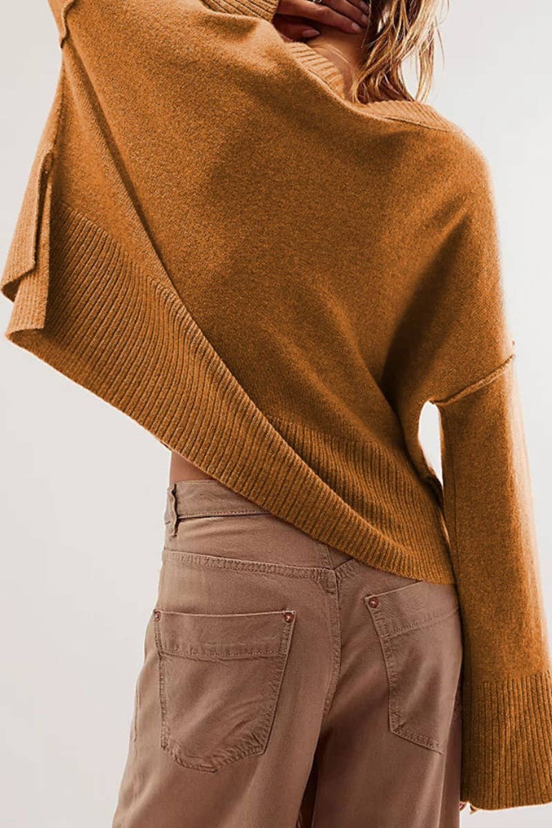 CWOSWL5877_AUTUMN CREW-NECK SWEATER WITH FLARED SLEEVES