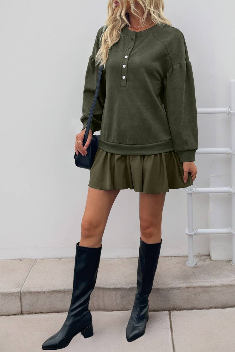 CWDSD8736_PATCHWORK SOLID LONG SLEEVE SWEATSHIRT DRESS