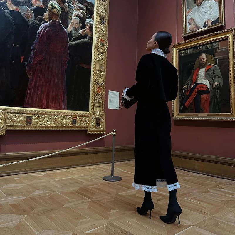 DEEP V LACE PATCHWORK CROP TOP SPLIT SKIRT SET