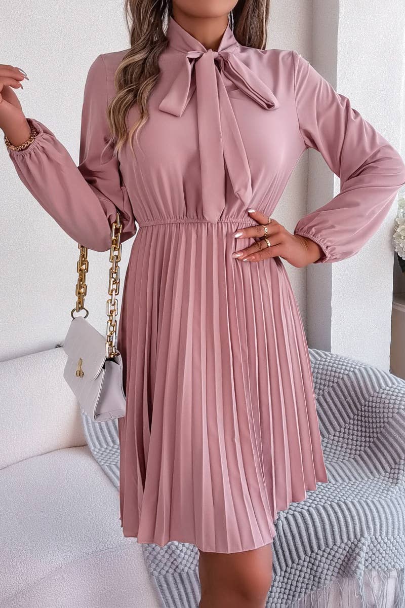 CWDSD4660_SUMMER WAIST LONG SLEEVE PLEATED DRESS SHORT