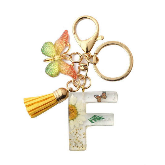 DRIED FLOWER PRINTED LETTER KEYCHAIN