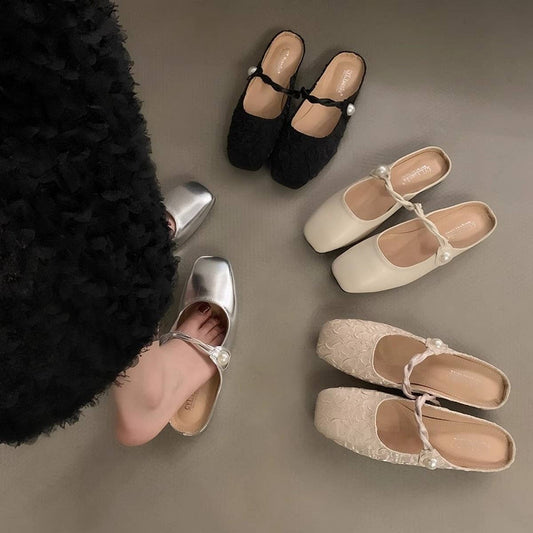 Silver Open-Toe Slip-On Flat Sandals for Women
