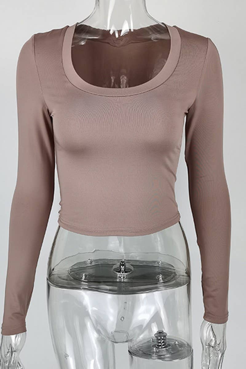 CWTBLL3777_SLIM FIT U NECK LONG SLEEVE BOTTOMING TOP