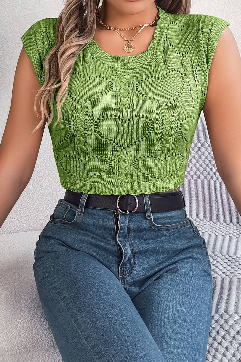 CWOV0296_SUMMER KNIT HEART HOLLOW CROP VEST TOP